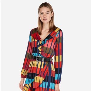 Express color block ruffle waist dress